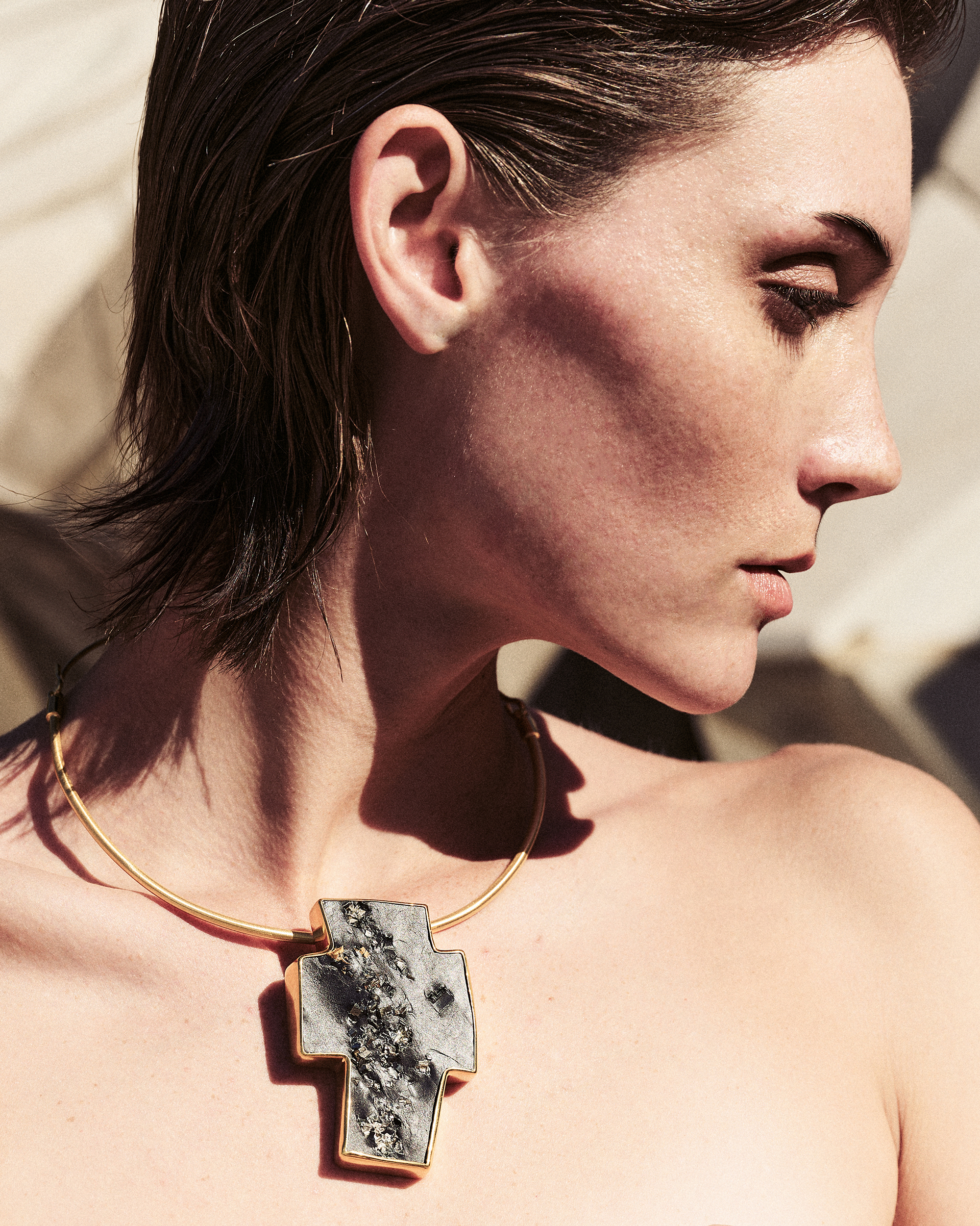 Slate Pyrite Cross Collar Necklace image