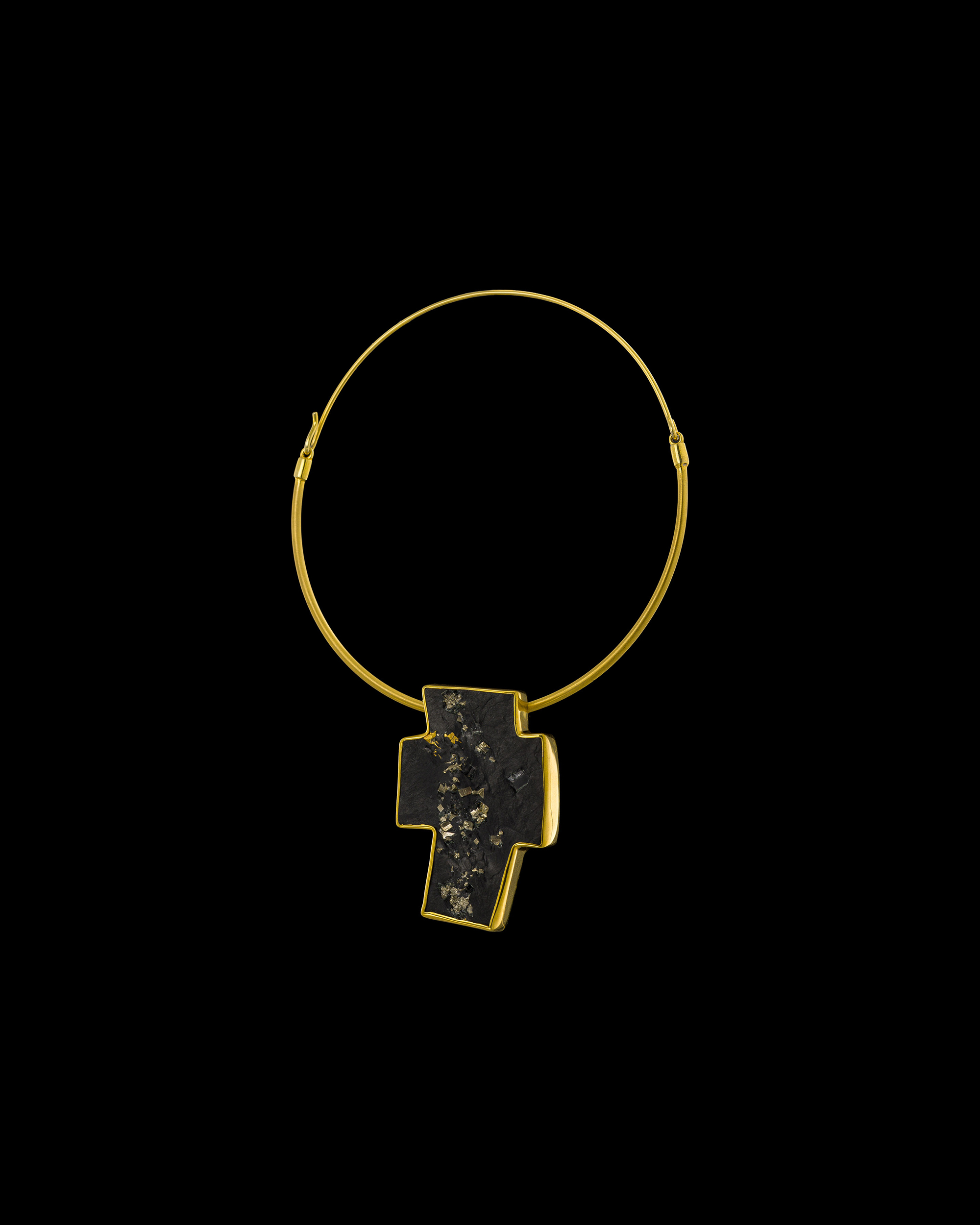 Slate Pyrite Cross Collar Necklace